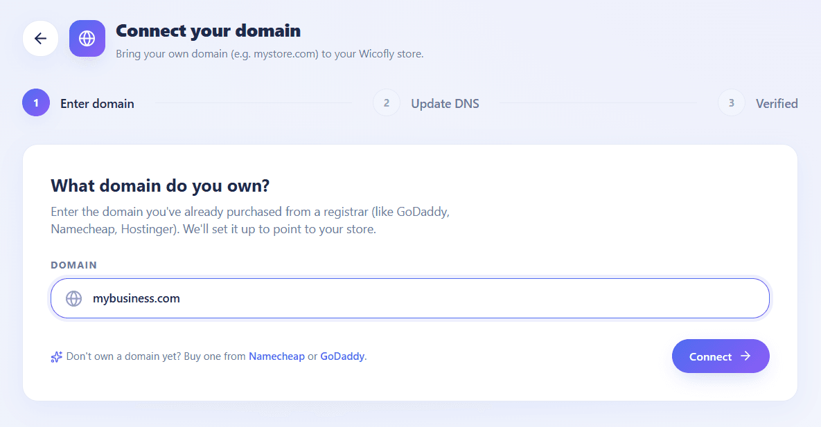 Wicofly Domain input