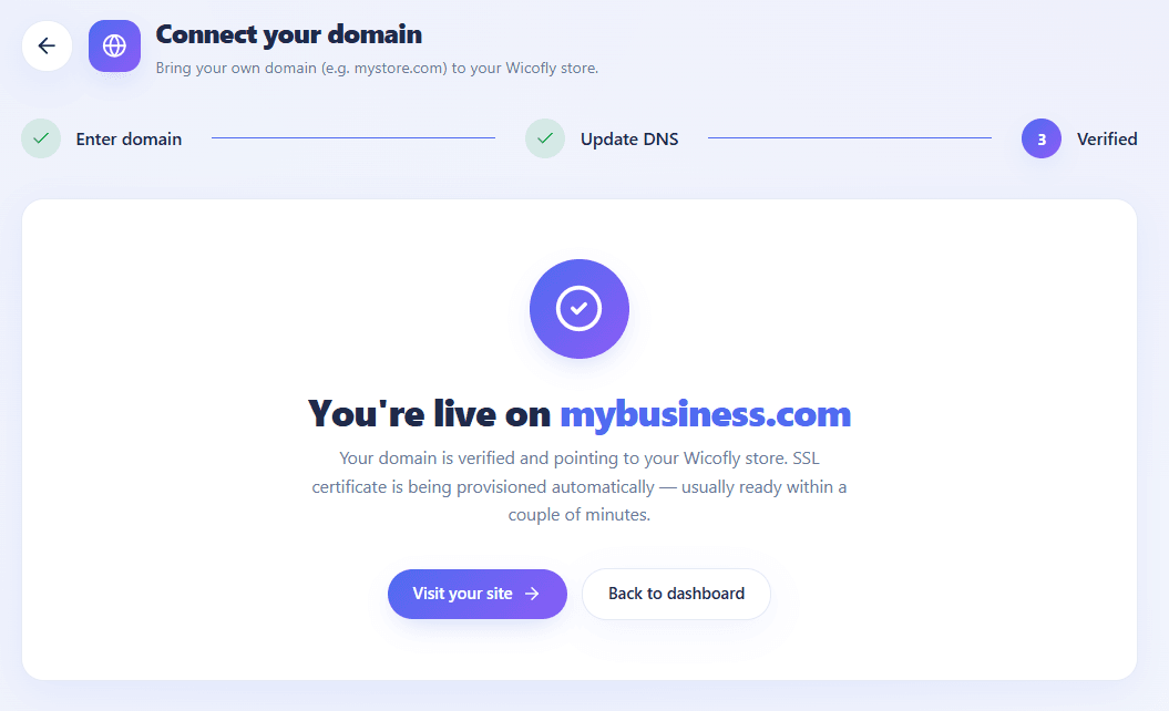 Wicofly Domain Connected Successfully
