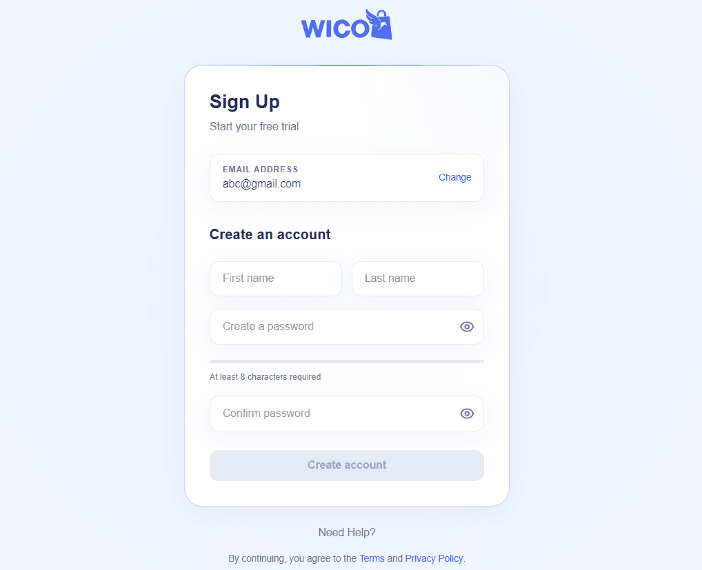 Wicofly Registration Form Page
